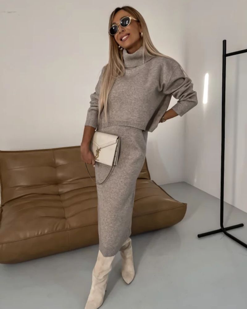 Ensemble élégant en maille pour femme, design coordonné à la silhouette moderne