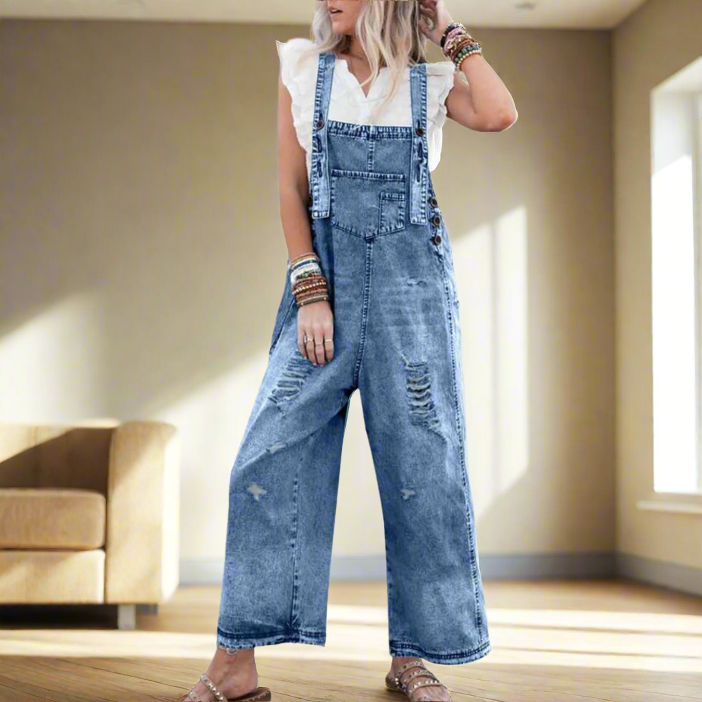 Mono ajustable con efecto lavado vintage para mujer, confeccionado en denim, cómodo y versátil