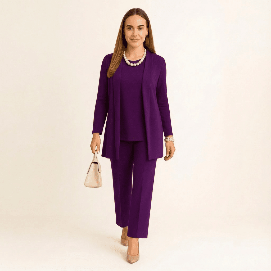 Ensemble pour femme avec veste, top et pantalon, doux, élégant et confortable