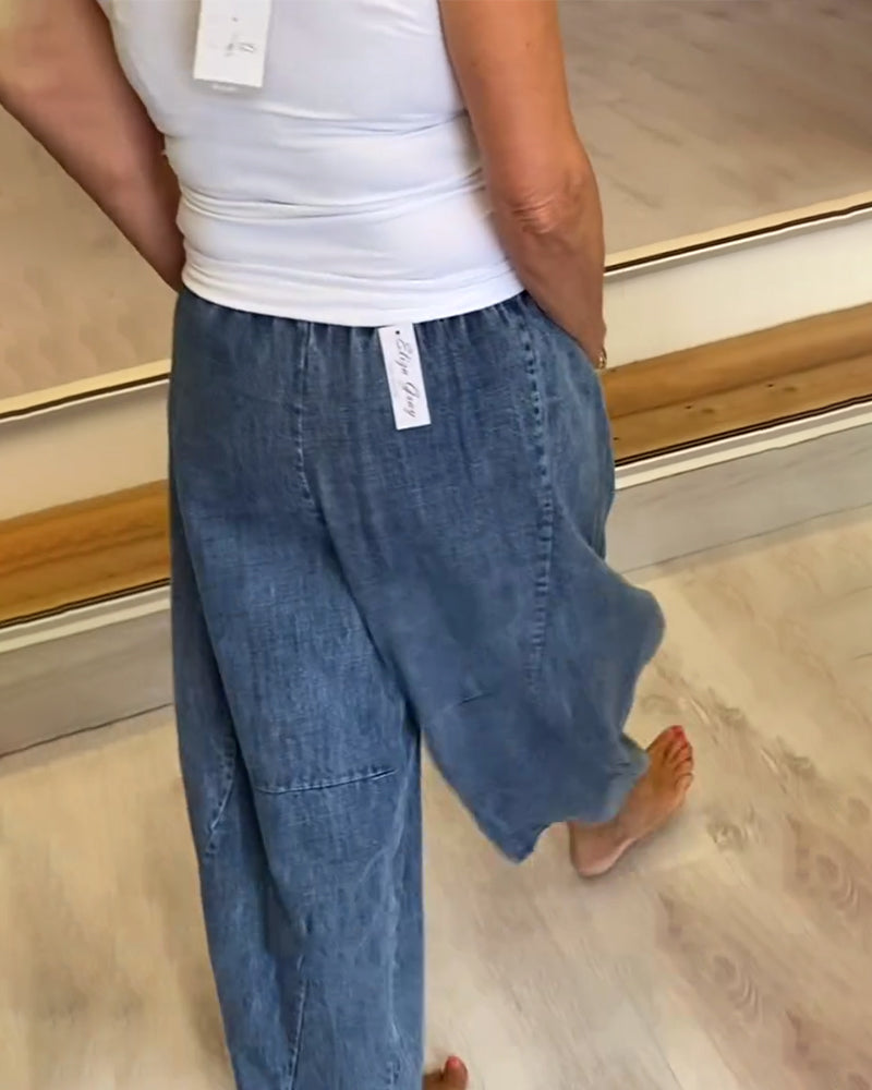 Jean ample pour femme, design pratique avec taille élastique