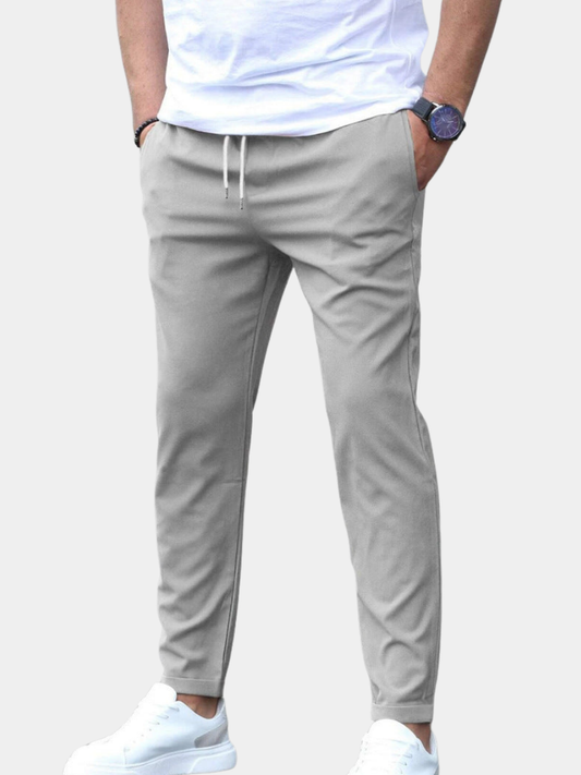 Pantalon stretch pour homme, coupe ajustée avec taille flexible et cordon de serrage