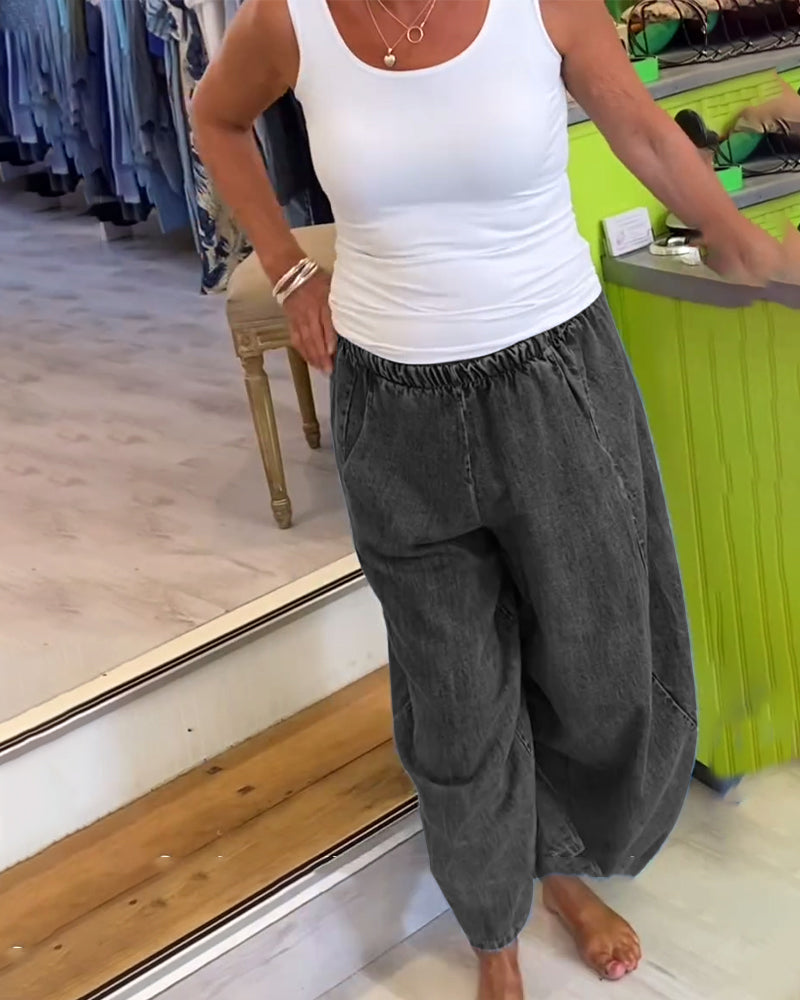 Jean ample pour femme, design pratique avec taille élastique