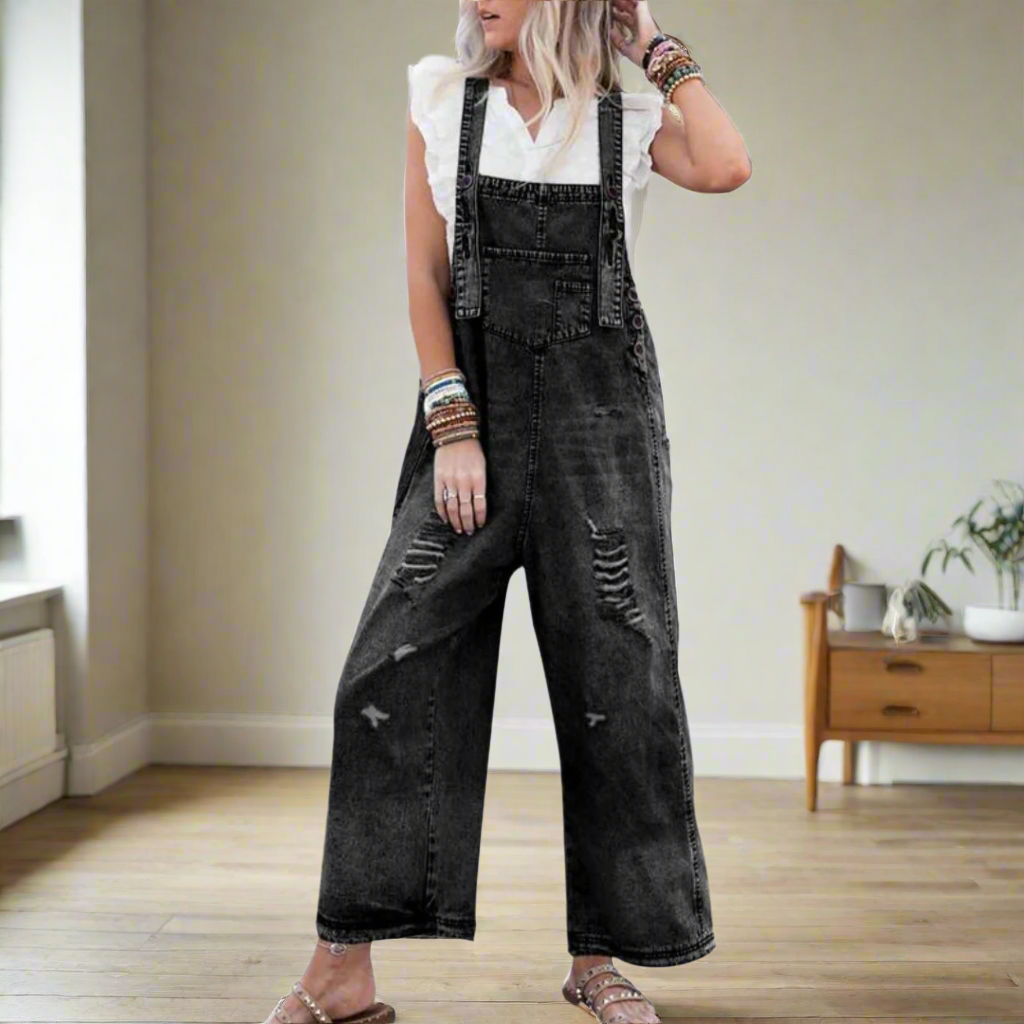 Mono ajustable con efecto lavado vintage para mujer, confeccionado en denim, cómodo y versátil