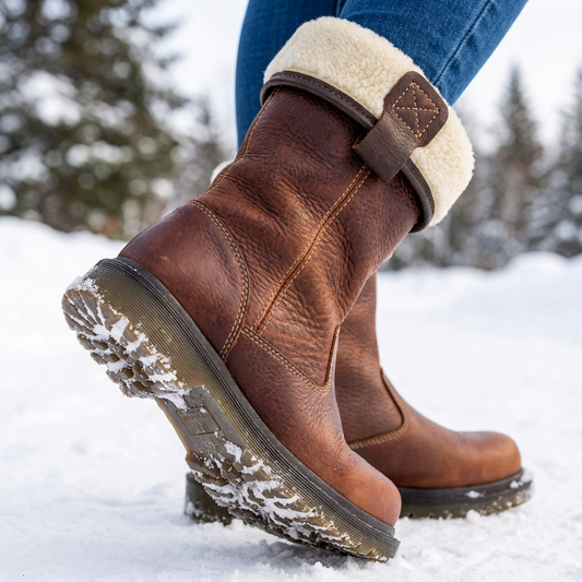 Bottes d’hiver doublées en cuir pour femme, chaudes et confortables, idéales pour l’hiver