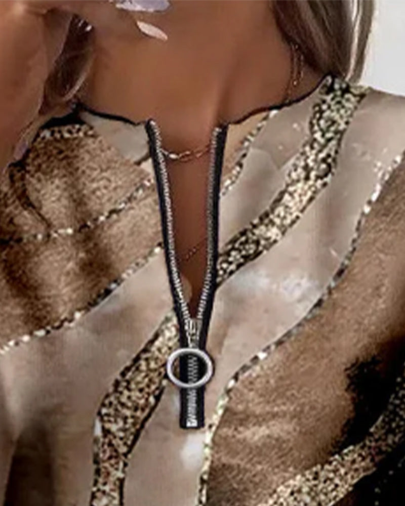 Sweat vintage pour femme avec demi-zip et imprimé artistique aux couleurs classiques