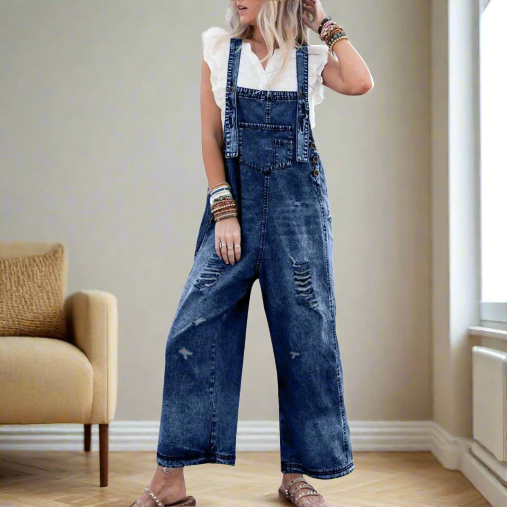 Mono ajustable con efecto lavado vintage para mujer, confeccionado en denim, cómodo y versátil