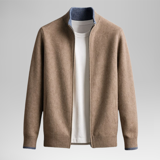 Veste élégante pour homme à fermeture zippée intégrale, design minimaliste en maille fine