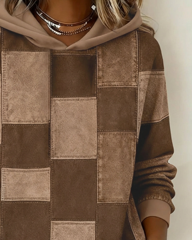 Pull casual pour femme à motif à carreaux et manches longues, confortable et chic