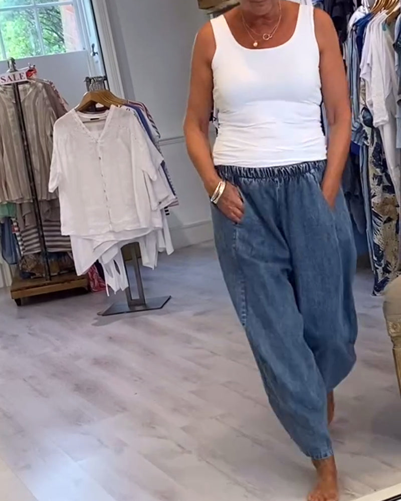 Jean ample pour femme, design pratique avec taille élastique