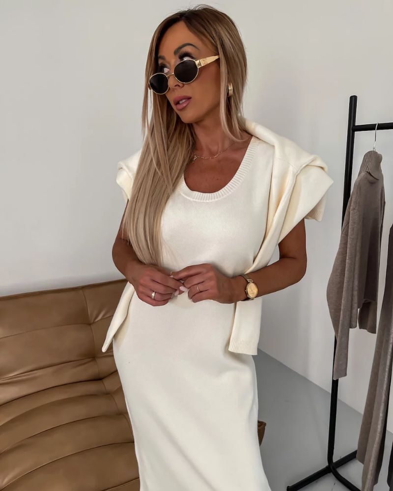 Ensemble élégant en maille pour femme, design coordonné à la silhouette moderne