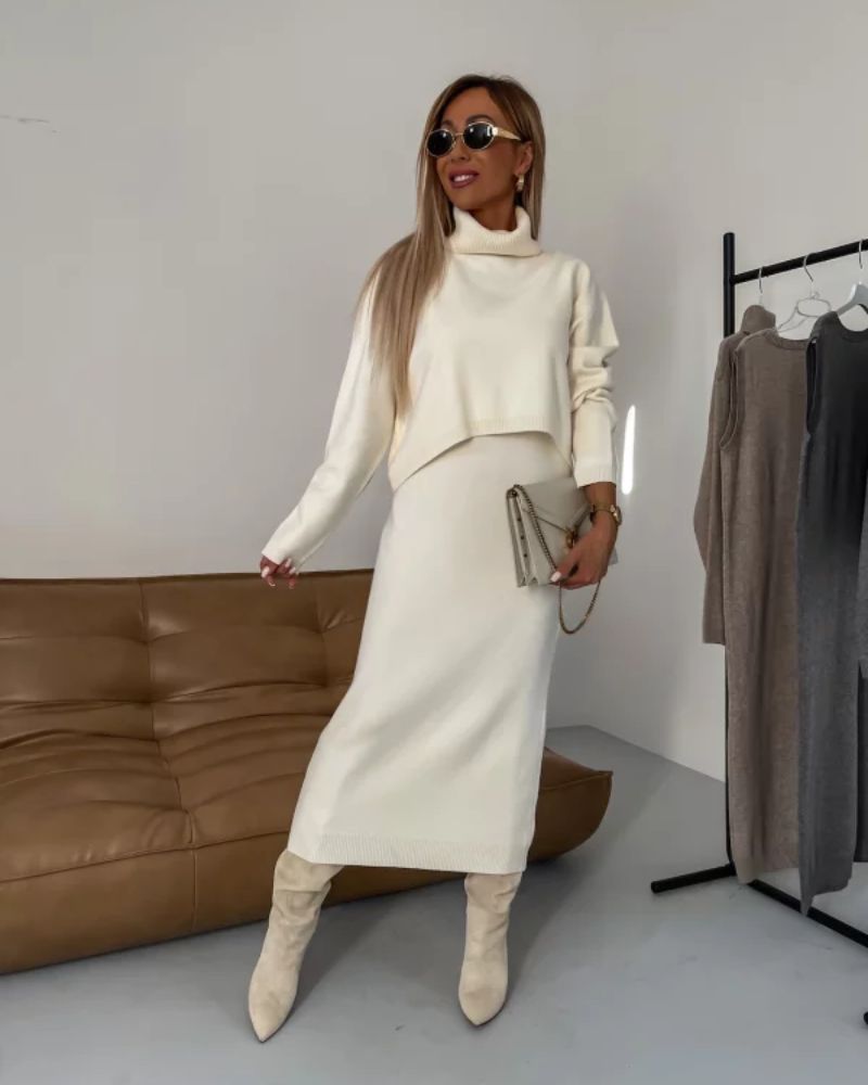 Ensemble élégant en maille pour femme, design coordonné à la silhouette moderne