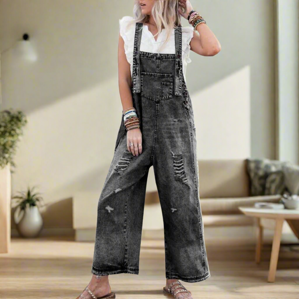 Mono ajustable con efecto lavado vintage para mujer, confeccionado en denim, cómodo y versátil