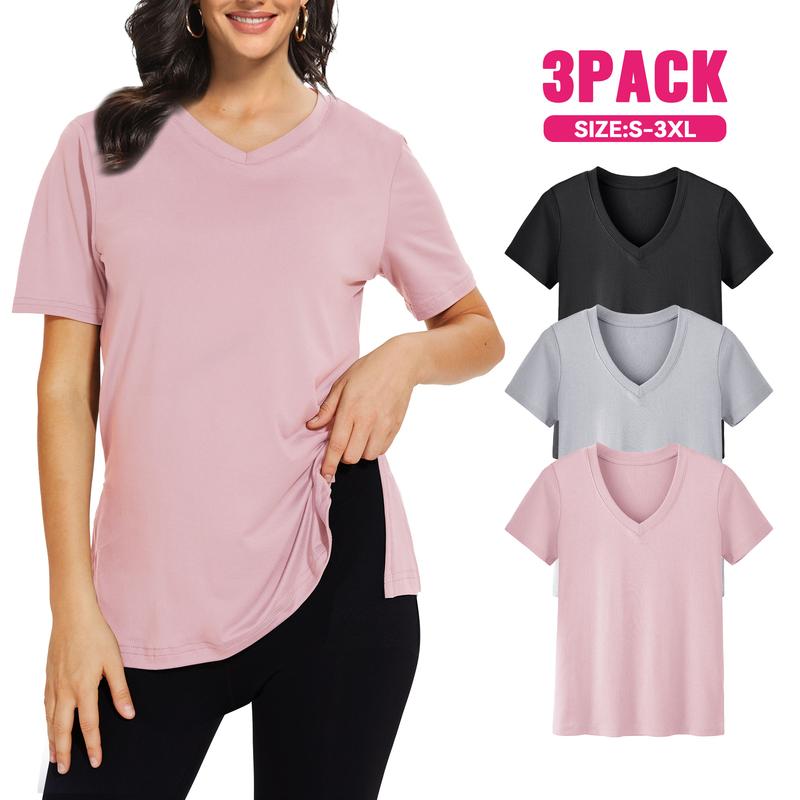 T-shirt décontracté ample pour femme, lot de 3 avec col en V et tissu doux pour un usage quotidien
