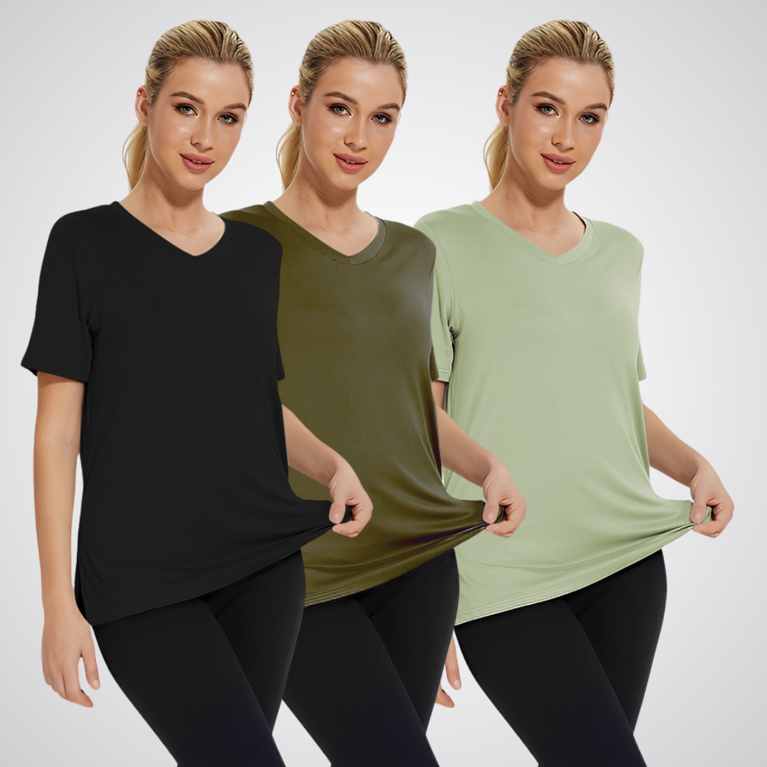 T-shirt décontracté ample pour femme, lot de 3 avec col en V et tissu doux pour un usage quotidien