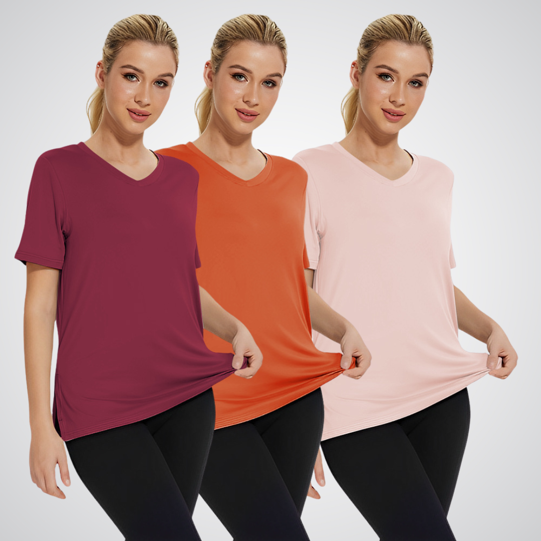 T-shirt décontracté ample pour femme, lot de 3 avec col en V et tissu doux pour un usage quotidien