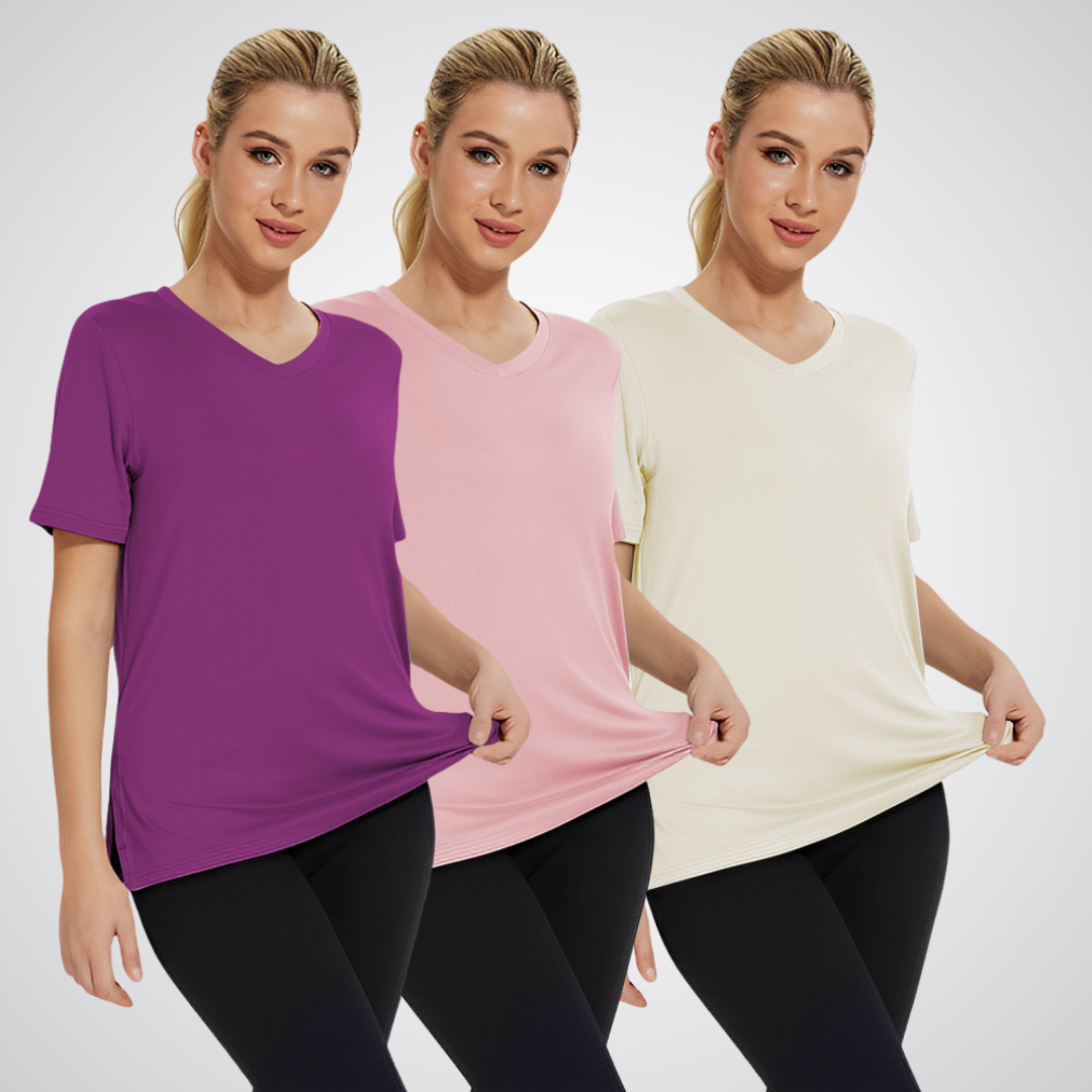 T-shirt décontracté ample pour femme, lot de 3 avec col en V et tissu doux pour un usage quotidien