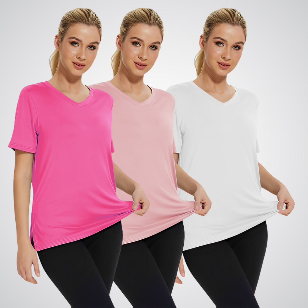 T-shirt décontracté ample pour femme, lot de 3 avec col en V et tissu doux pour un usage quotidien