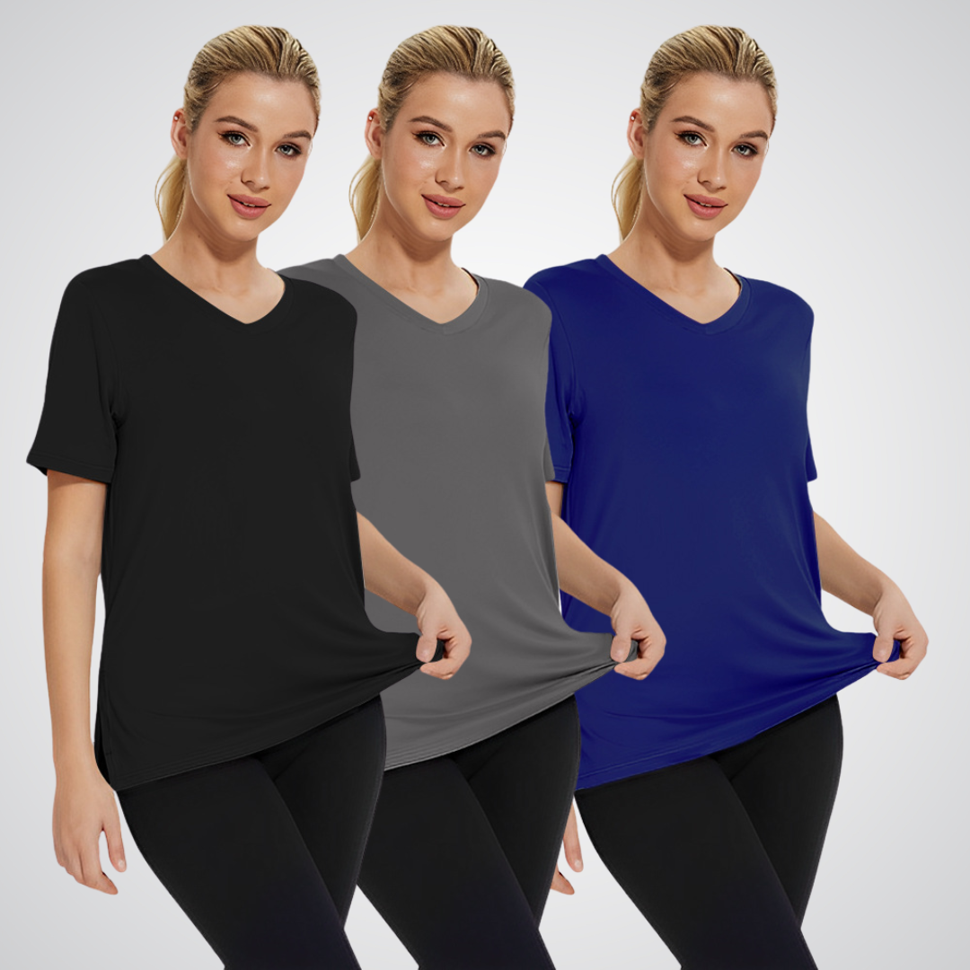 T-shirt décontracté ample pour femme, lot de 3 avec col en V et tissu doux pour un usage quotidien