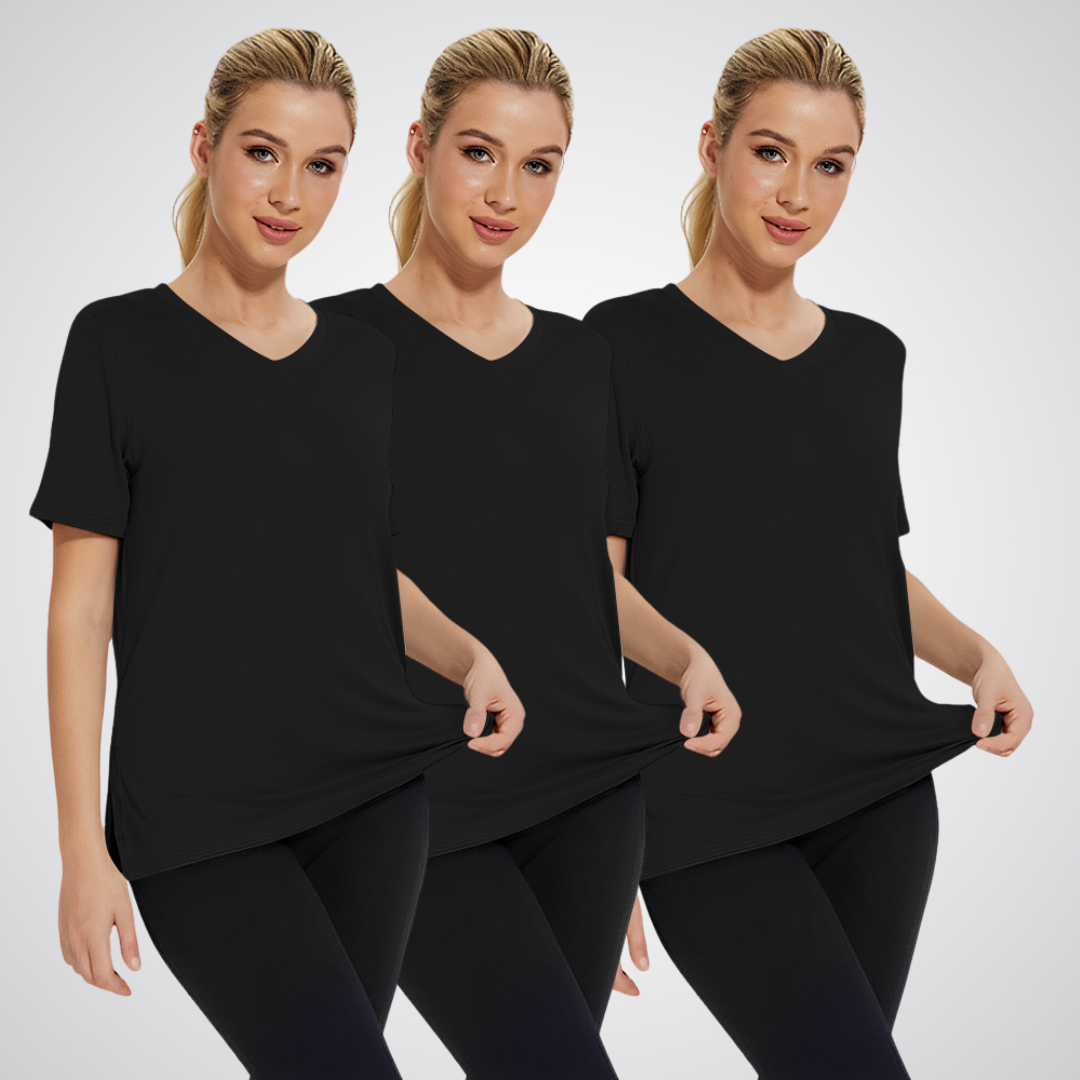 T-shirt décontracté ample pour femme, lot de 3 avec col en V et tissu doux pour un usage quotidien