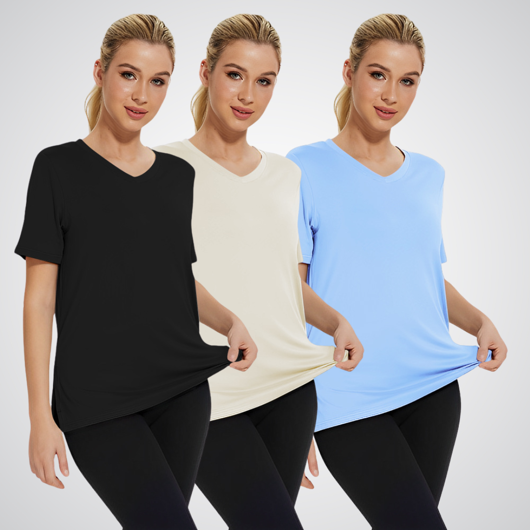 T-shirt décontracté ample pour femme, lot de 3 avec col en V et tissu doux pour un usage quotidien