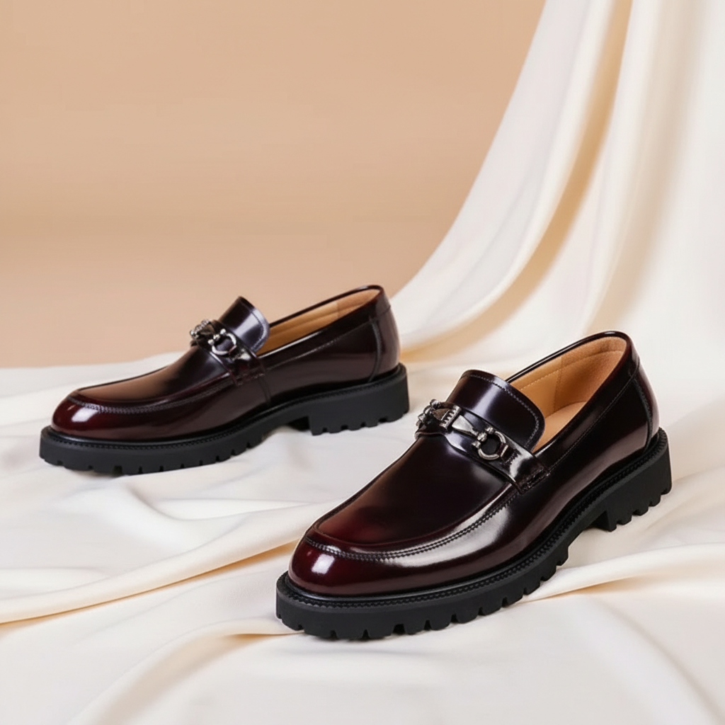 Mocasines de cuero para hombre, cuero brillante de alta calidad con detalles refinados