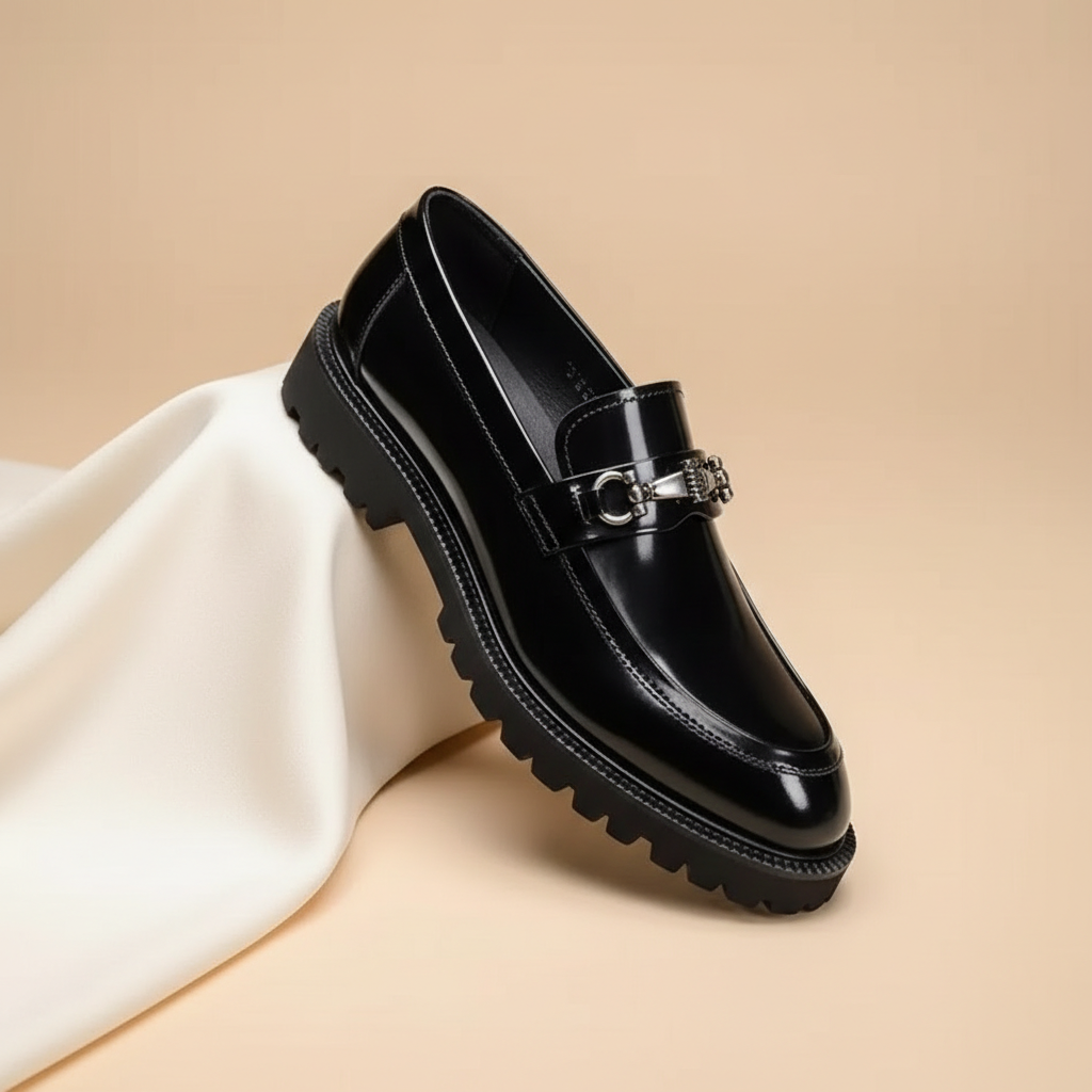 Mocasines de cuero para hombre, cuero brillante de alta calidad con detalles refinados