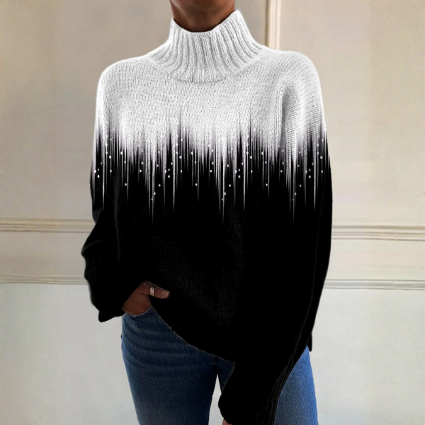 Pull à col montant, design dégradé bicolore avec effet goutte à goutte et coupe ample