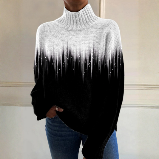 Pull à col montant, design dégradé bicolore avec effet goutte à goutte et coupe ample