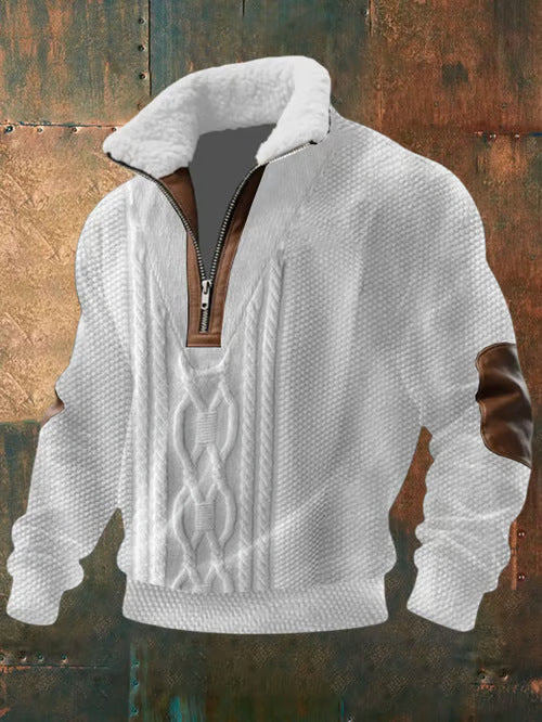 Pull à demi-zip pour homme, design en maille torsadée avec col montant doublé et coupe confortable