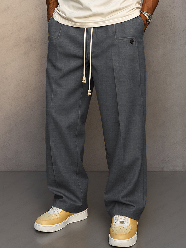 Pantalon pour homme, coupe droite avec taille ajustable et cordon apparent