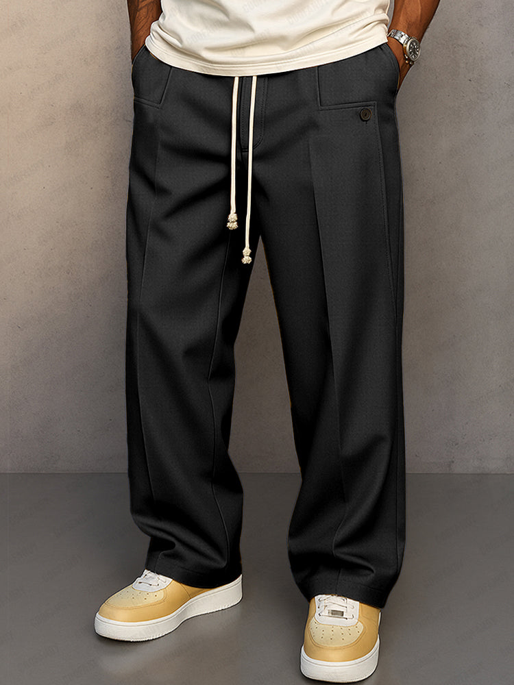 Pantalon pour homme, coupe droite avec taille ajustable et cordon apparent