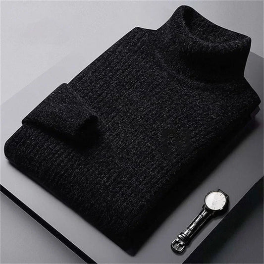 Pull à col montant pour homme, maille côtelée épaisse avec coupe confortable et design classique