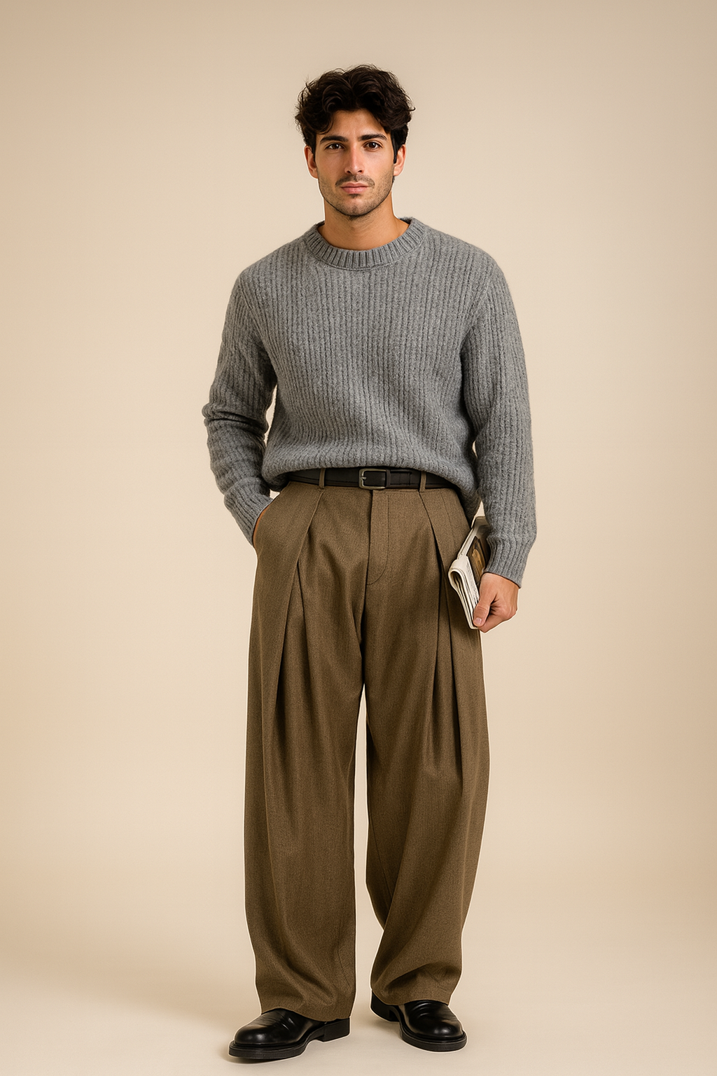 Pantalon plissé pour femme, coupe ample avec pinces frontales et tombé fluide, élégant pour le bureau