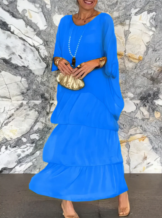 Robe longue fluide pour femme, confectionnée dans un tissu léger et transparent, au design superposé, élégante et confortable