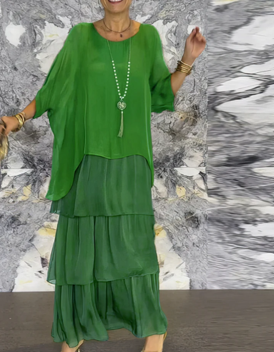 Robe longue fluide pour femme, confectionnée dans un tissu léger et transparent, au design superposé, élégante et confortable