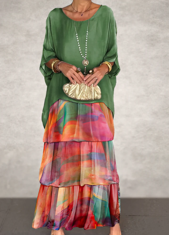 Robe longue fluide pour femme, confectionnée dans un tissu léger et transparent, au design superposé, élégante et confortable