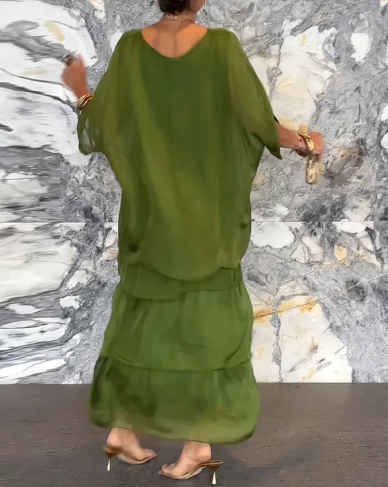 Robe longue fluide pour femme, confectionnée dans un tissu léger et transparent, au design superposé, élégante et confortable