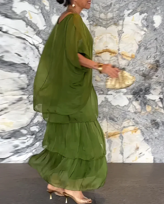 Robe longue fluide pour femme, confectionnée dans un tissu léger et transparent, au design superposé, élégante et confortable