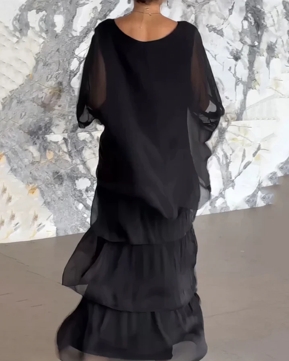 Robe longue fluide pour femme, confectionnée dans un tissu léger et transparent, au design superposé, élégante et confortable