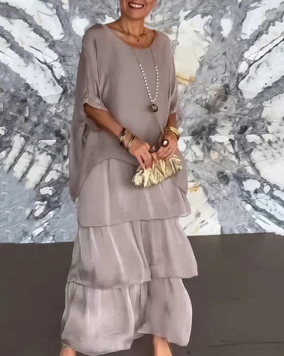 Robe longue fluide pour femme, confectionnée dans un tissu léger et transparent, au design superposé, élégante et confortable