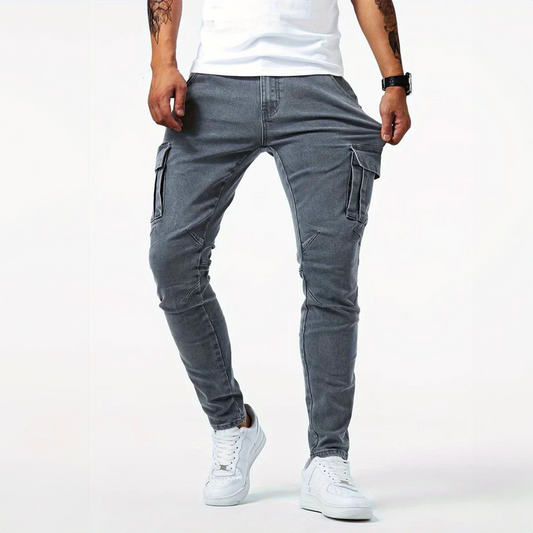 Pantalon cargo stretch pour homme, design moderne avec multiples poches et coupe ajustée confortable
