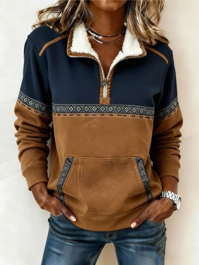 Pull confortable pour femme avec demi-zip, tissu doux et design moderne pour le quotidien