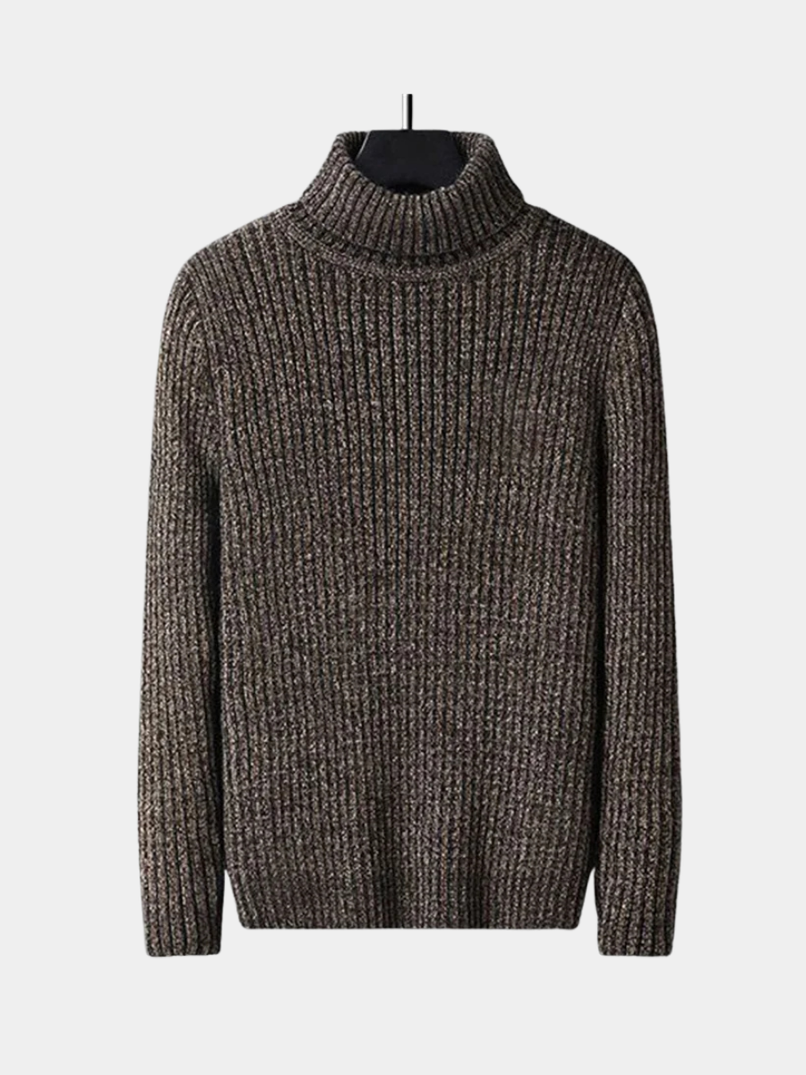 Pull à col montant pour homme, maille côtelée épaisse avec coupe confortable et design classique