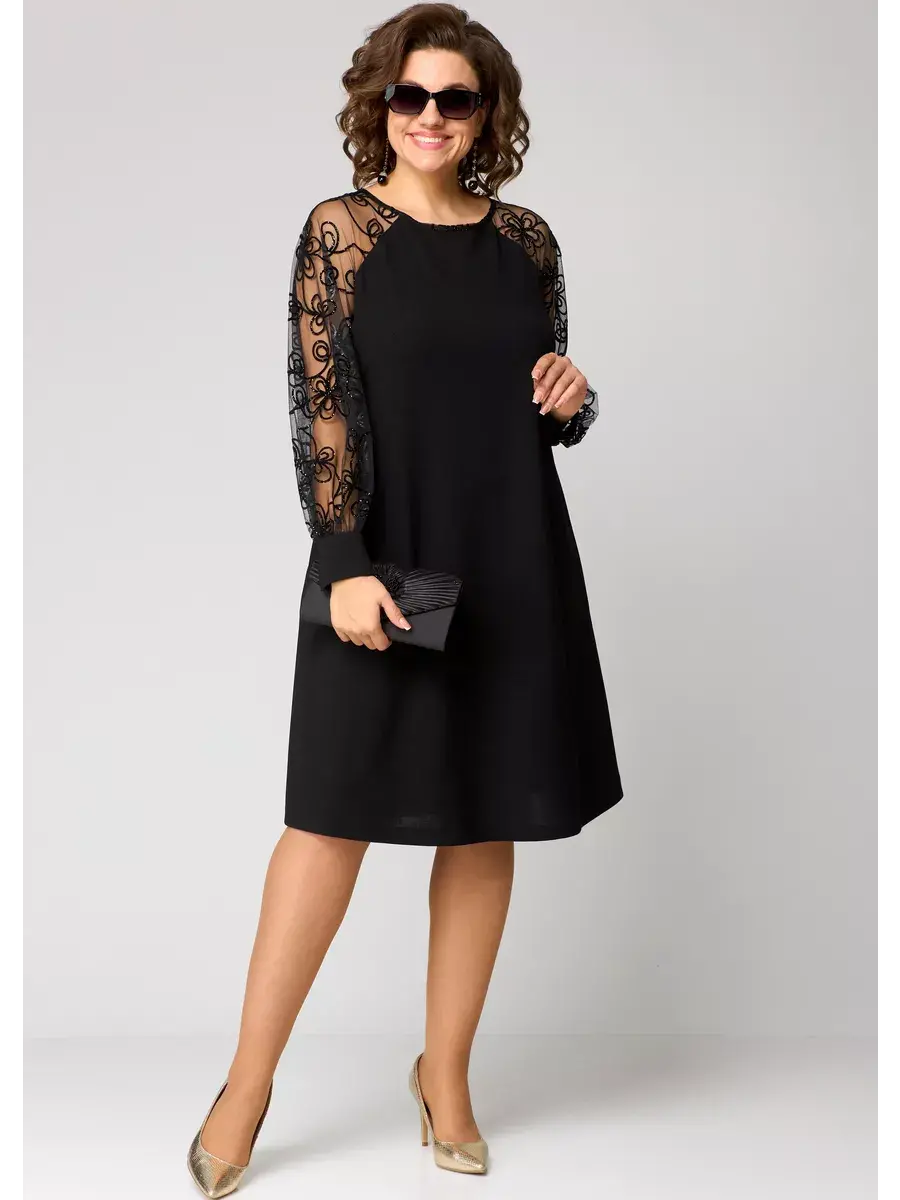 Robe midi classique pour femme avec manches en dentelle, élégante et légère pour les fêtes