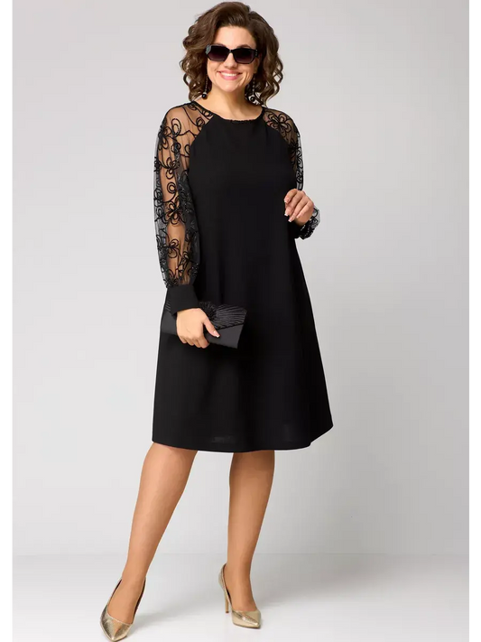 Robe midi classique pour femme avec manches en dentelle, élégante et légère pour les fêtes