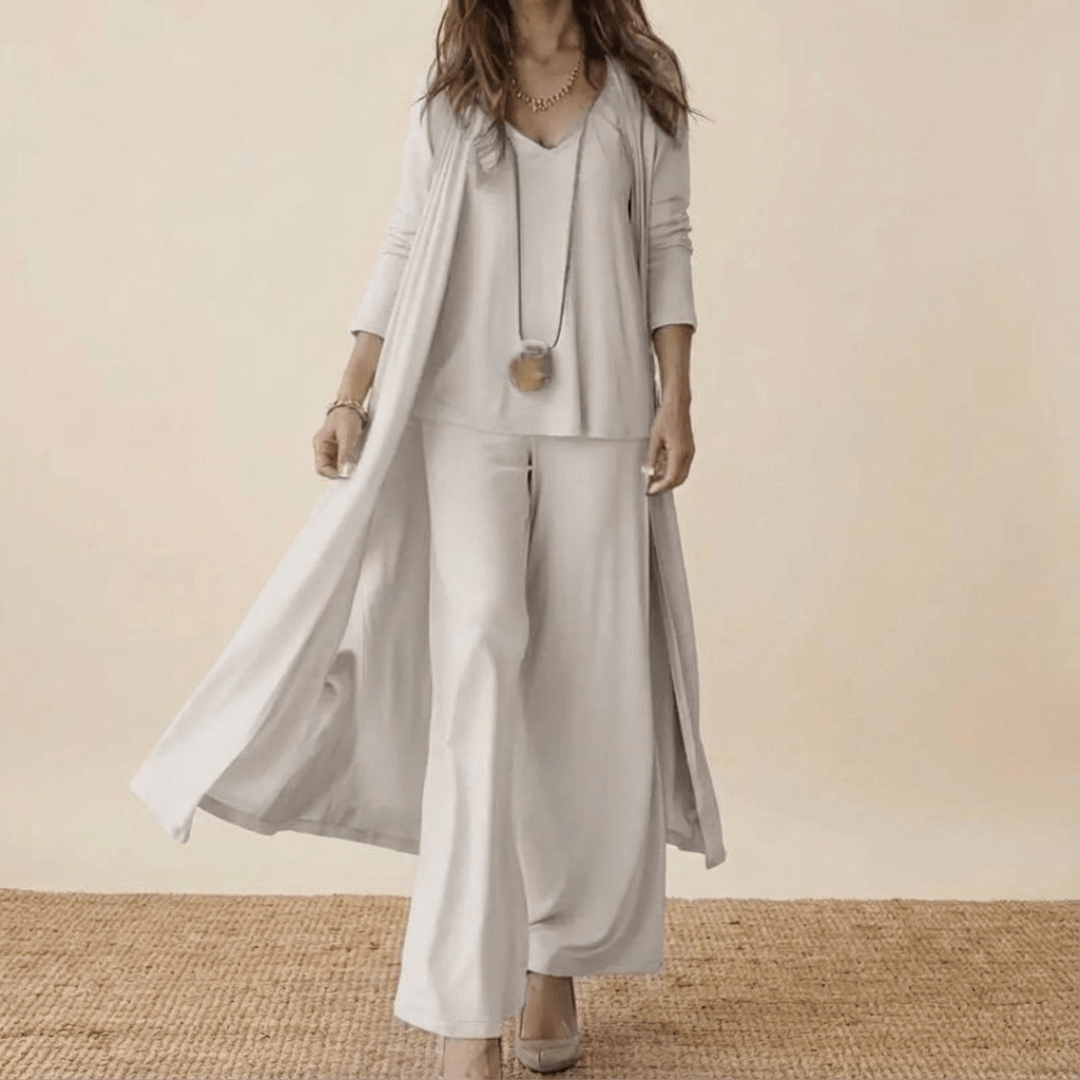 Ensemble élégant 3 pièces pour femme, fluide et léger, confortable et sophistiqué