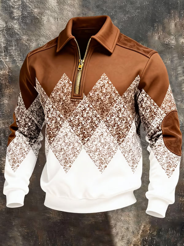 Pull décontracté pour homme à demi-zip, motif géométrique et confortable au quotidien
