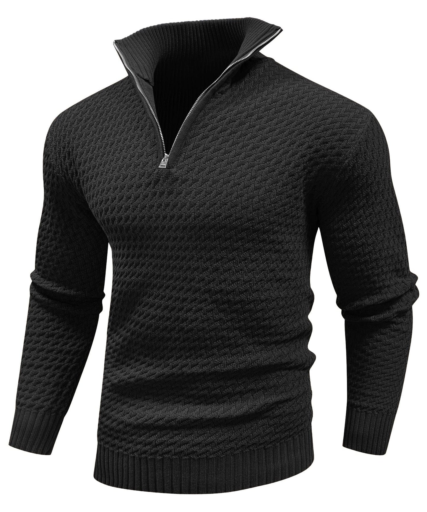 Pull à col montant pour homme avec fermeture zippée jusqu’à la poitrine, chaud et confortable pour un usage quotidien