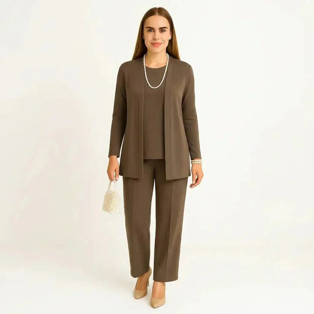 Ensemble pour femme avec veste, top et pantalon, doux, élégant et confortable