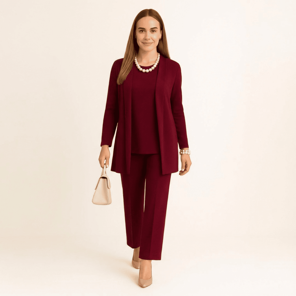 Ensemble pour femme avec veste, top et pantalon, doux, élégant et confortable